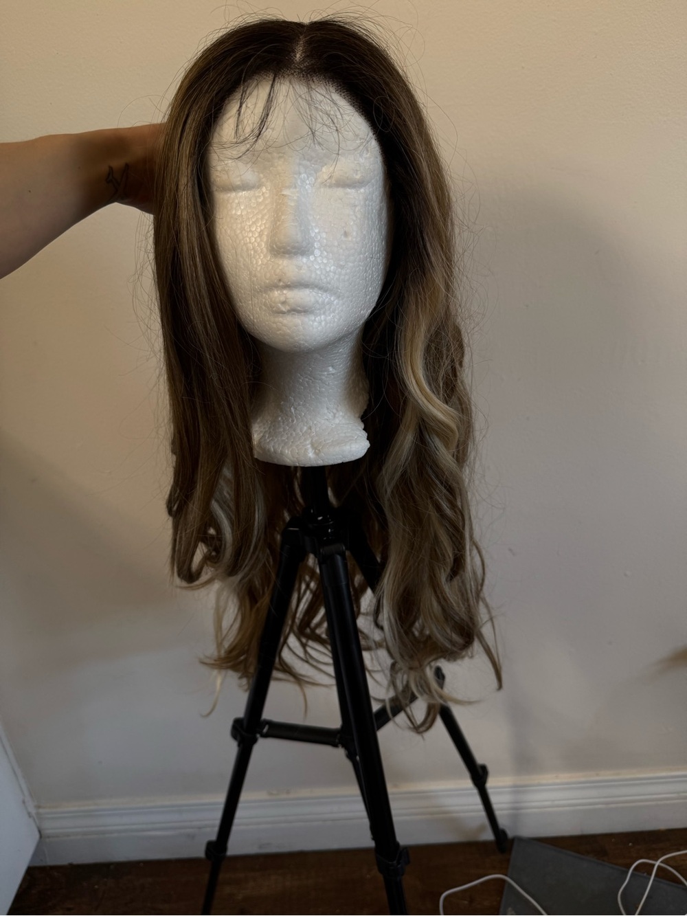 Ash Brown long wavy synthetic lace front wig